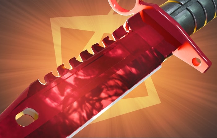 9 Bayonet | Doppler Ruby — a rare and luxurious CS2 (CS:GO) knife with a deep red ruby finish, ranked among the most expensive Counter-Strike 2 knives valued at over $10,000.