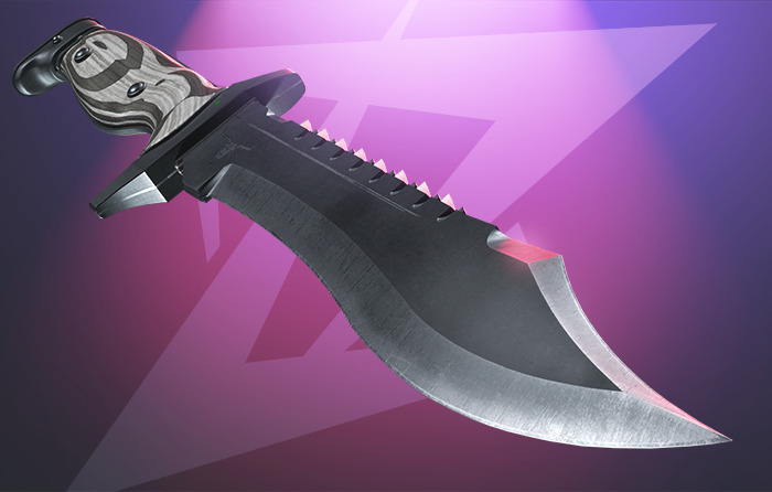 Bowie Knife | Black Laminate showcased in a dramatic close-up, featured as one of the reliable cheap knives in (CS:GO) CS2 for budget players