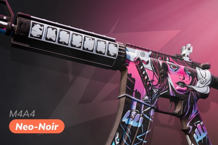 Anime styled M4A4 Neo Noir skin CS2 (CS:GO) with cyberpunk anime character artwork, anime themed CS:GO skins