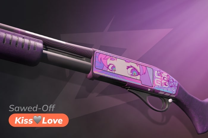 Cute anime CS2 (CS:GO) skin Sawed-Off Kiss Love with kawaii anime design, cheap anime skins CS:GO