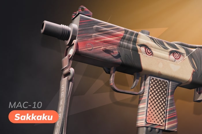 CS2 MAC-10 anime skin Sakkaku with anime style eyes design, anime gun skins CS2 (CS:GO)