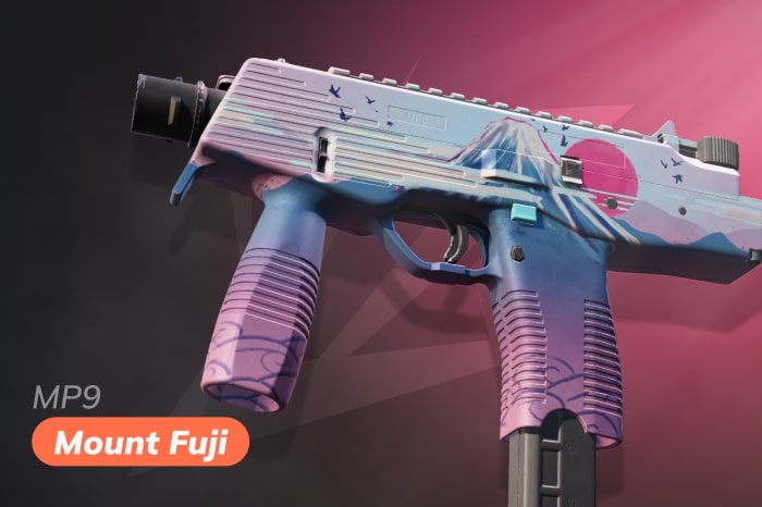 Anime MP9 skin CS2 (CS:GO) Mount Fuji with Japanese landscape and anime inspired artwork, anime themed CS2 skins