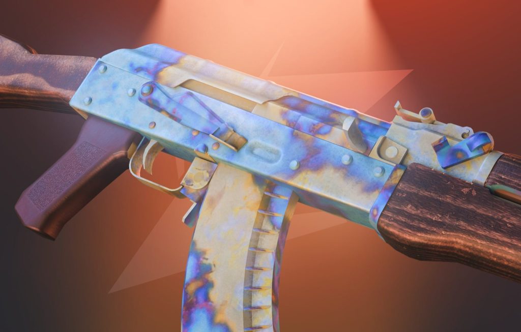 AK-47 | Case Hardened (Blue Gem) – one of the most expensive CS2 (CS:GO) skins, featuring a rare Blue Gem pattern and Factory New condition, valued at over $400,000.