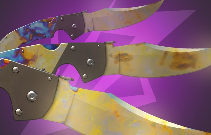 Gold Gem Bowie Knife (#113, #599) CS2 skin offering a striking oversized blade look with stylish gold gem patterning despite mixed coloration