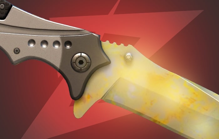 CS2 Gold Gem Nomad Knife featuring rare Case Hardened gold gem patterns (#39, #912, #263), combining a modern handle aesthetic with a stylish and unexpected gold appearance