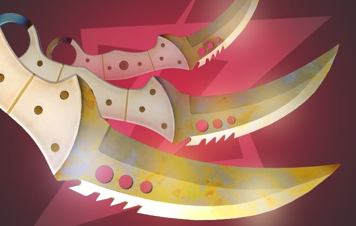 Gold Gem Talon Knife (#834, #993, #757) CS2 skin known for premium gold gem patterns, golden finger ring detail, and a market value ranging from $500 to $1,300