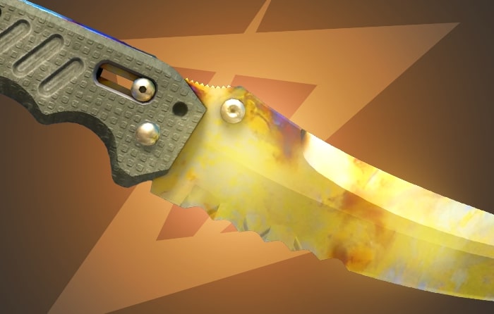 CS2 Gold Gem Flip Knife featuring one of the best gold gem patterns (#731), offering solid gold blade coverage and an entry-level price below $250