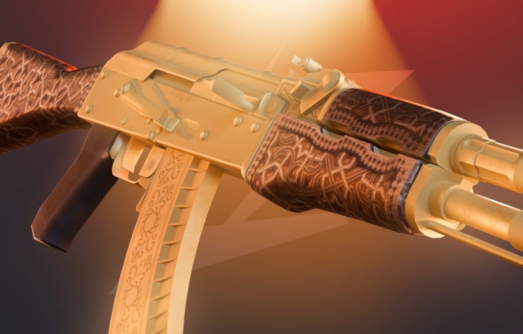 AK-47 | Gold Arabesque – an ultra-rare CS2 (CS:GO) skin worth around $8,000, featuring a luxurious gold finish and known as one of the most valuable AK-47 skins in Counter-Strike.
