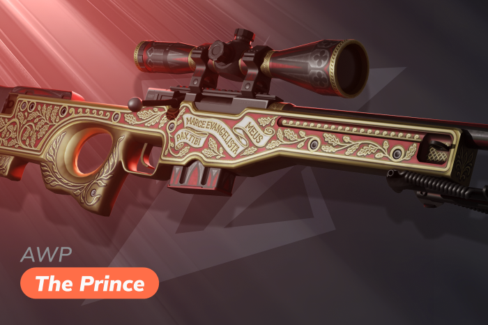 AWP | The Prince Covert rarity skin in CS2 (CS:GO) from The Canals Collection, released November 18, 2019, priced around $1,940 to $3,446, featuring deep red and gold aristocratic design, considered one of the best AWP skins in CS2 and a cool, elegant choice for collectors who want unique and good AWP skins instead of mass-market options.