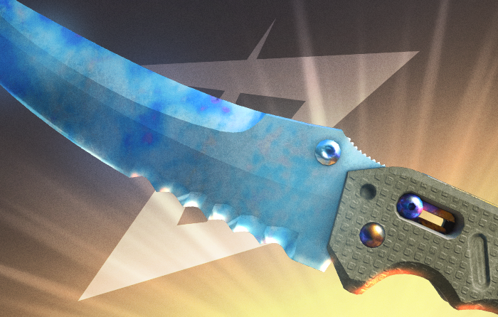 Flip Knife | Case Hardened CS2 (CS:GO) blue gem from The Arms Deal update, featuring a compact blade with a distinctive blue gem pattern, ranked among the best Case Hardened patterns on the case hardened pattern sheet, a recognizable counter strike blue gem knife with top-tier blue gem case hardened seeds valued around $10,000.