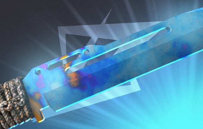 Paracord Knife | Case Hardened CS2 (CS:GO) blue gem from Operation Shattered Web, featuring a clean blue gem pattern paired with black paracord handle, ranked among the best Case Hardened patterns on the case hardened pattern sheet, a modern counter strike blue gem knife with clean lines and hollowed-out blade design.