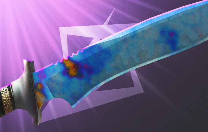 Classic Knife | Case Hardened CS2 (CS:GO) blue gem from the CS20 Case Skins update, featuring a long blade replica of the Counter-Strike 1.6 default knife with extensive blue gem pattern coverage, ranked among the best Case Hardened patterns on the case hardened pattern sheet and considered a standout counter strike blue gem knife.