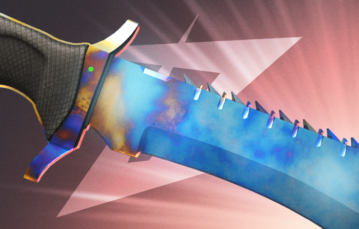 Bowie Knife | Case Hardened CS2 (CS:GO) blue gem from Operation Wildfire, featuring one of the largest blades with a rare blue gem pattern, ranked among the best Case Hardened patterns on the case hardened pattern sheet, a bold counter strike blue gem knife where only one top-tier blue gem case hardened seed offers maximum blue coverage.