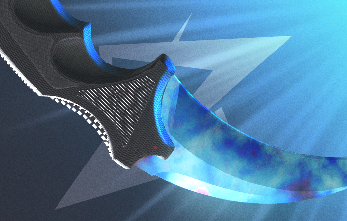 Karambit Knife | Case Hardened CS2 (CS:GO) blue gem from The Arms Deal update, featuring an ultra-rare blue gem pattern ranked among the best Case Hardened patterns on the case hardened pattern sheet, a legendary counter strike blue gem and premium blue gem knife skin, with top-tier blue gem case hardened seeds valued around $1.5 million.