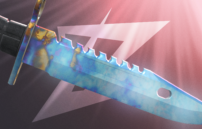 M9 Bayonet Knife | Case Hardened CS2 (CS:GO) blue gem from The Arms Deal update, featuring rare tier 1 blue gem patterns on a large blade surface, ranked among the best Case Hardened patterns on the case hardened pattern sheet, a highly valued counter strike blue gem and premium blue gem knife collectible.
