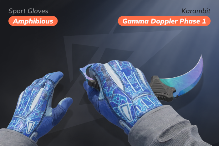Best blue knife glove combo featuring ★ Paracord Knife | Safari Mesh paired with ★ Sport Gloves | Amphibious in a clean blue-themed loadout. ★ Sport Gloves | Amphibious price: $301.55 – $3,256.76; cases: Clutch Case, Revolution Case. ★ Paracord Knife | Safari Mesh price: $2,253.09 – $2,403.23; cases: Gamma 2 Case, Gamma Case.