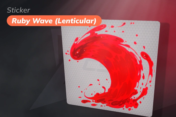 Sticker | Ruby Wave (Lenticular), an Extraordinary item released October 2, 2024 from the Elemental Craft Stickers collection, featuring a deep ruby red color with a lenticular effect that shifts with viewing angle, starting at $11.72, widely used in crafts and considered one of the cleanest red CS2 (CS:GO) stickers.