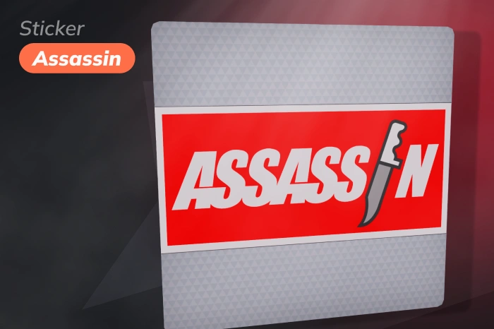 Sticker | Assassin, a High Grade item released November 26, 2019 from the Halo Capsule, featuring a red-and-black military patch design with clean geometry, paper finish, starting at $0.97, a budget-friendly option among red cs2 stickers for tactical-themed crafts.