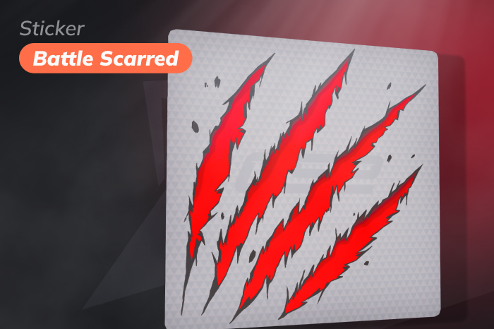 Sticker | Battle Scarred, a High Grade item released December 3, 2020 from the Broken Fang Sticker Collection, featuring four deep red claw scratches in a paper finish, starting at $3.67, commonly used in combinations and fits well among red cs2 stickers for themed crafts.