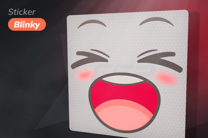 Sticker | Blinky, a High Grade item released October 2, 2024 from the Character Craft Stickers collection, featuring a laughing anime-style face with red and pink tones, paper finish, starting at $0.20, a versatile base for creative designs among cheap red stickers CS2.