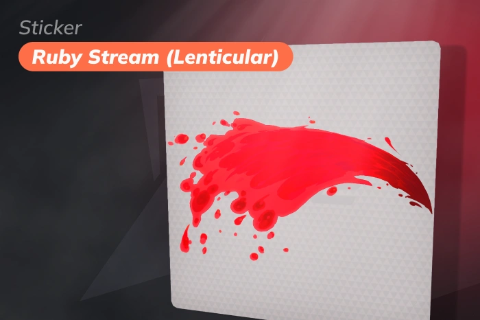Sticker | Ruby Stream (Lenticular), an Extraordinary item released October 2, 2024 from the Elemental Craft Stickers collection, featuring a thin flowing ruby red design with a lenticular effect, starting at $7.59, often used in planned crafts and considered among the best red CS2 stickers.