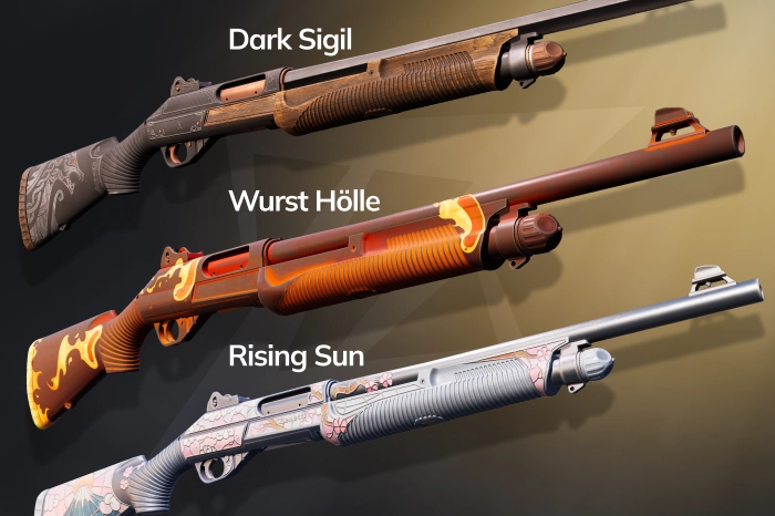 Best Budget CS2 (CS:GO) Nova Skins featuring affordable and visually appealing options, including Nova | Rising Sun (Restricted, $0.41–$8.30, The Fever Collection, released March 31, 2025) with a Japanese stained glass design showcasing sakura, Mount Fuji, and the sun that retains its artwork across wear levels, Nova | Dark Sigil (Mil-Spec Grade, $0.06–$0.51, The Kilowatt Collection, released February 6, 2024) with a Viking-inspired design featuring longships and dragons in a brown-grey palette with realistic wooden elements, and Nova | Wurst Hölle (Mil-Spec Grade, $0.18–$4.37, The Overpass 2024 Collection, released October 2, 2024) with a humorous sausage-themed custom paint job, offering strong visual appeal and excellent value for budget-friendly CS2 loadouts.