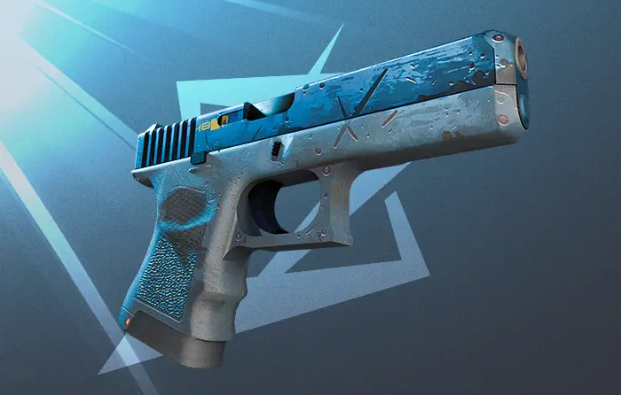 Glock-18 Off World CS2 skin Mil-Spec Grade from The Spectrum 2 Collection released September 14 2017, blue grey worn spaceship design with hidden skull in Battle-Scarred condition, priced $0.21 to $3.48, one of the top cheap Glock skins for blue inventories