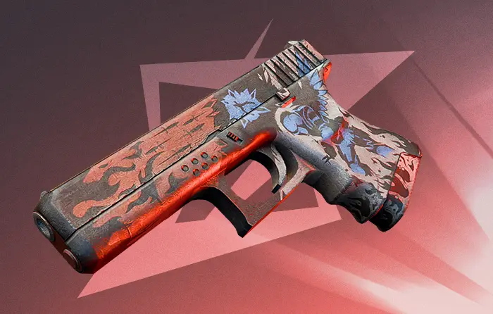 Glock-18 Sacrifice CS2 skin Mil-Spec Grade from The CS20 Collection released October 18 2019, featuring burning CT graffiti inspired by Olofmeister ESL One Cologne 2014 defuse, priced $0.23 to $5.19, one of the best cheap Glock 18 skins CS2 with brown grey blue design