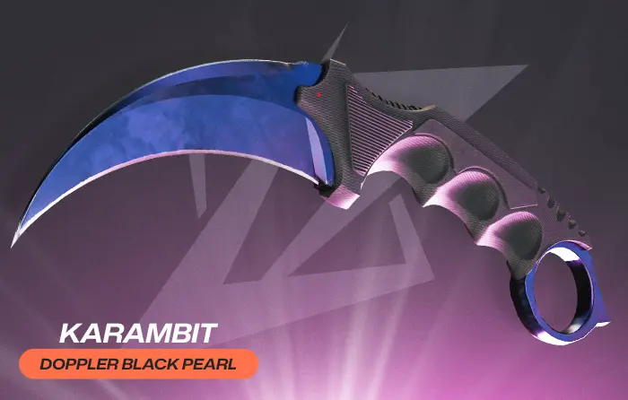 Special Doppler phases CS2 Black Pearl knife skin with a deep black and purple gradient, dark blue and magenta reflections, and no bright accents, showcasing one of the rarest and most valuable Doppler finishes with a fully dark, monochrome aesthetic.