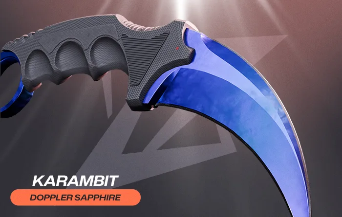 Special Doppler phases CS2 Sapphire knife skin with a clean, rich blue blade and no mixed shades, featuring a pure blue finish highly valued on Karambit and Butterfly Knife as one of the most expensive and sought-after Doppler variants.