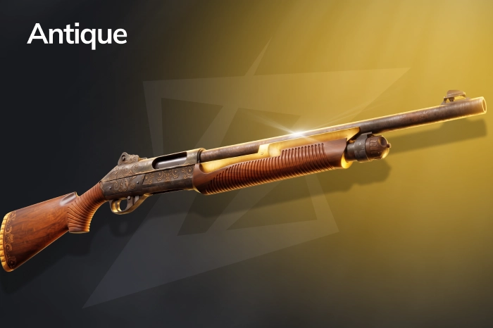 Nova | Antique CS2 skin featuring a wooden stock illusion with gold inlay created using hydrographics and dry-transfer decals, Classified rarity, priced $9.65–$18.36, from The Phoenix Collection, released February 20, 2014, with the quote “With age comes wisdom and stopping power,” limited float range 0.00–0.30 (Factory New, Minimal Wear, Field-Tested), making it one of the oldest and most recognizable CS2 (CS:GO) Nova skins.