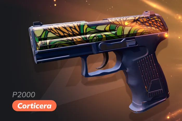 P2000 Corticera skin in CS2 with blue cork-style pattern, matching AWP Corticera design for a cohesive pistol and sniper loadout