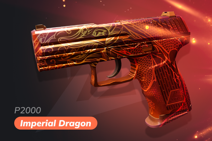 P2000 Imperial Dragon skin in CS2 with Asian-inspired dragon artwork, vibrant detailed design that remains eye-catching across all wear levels and budget-friendly options