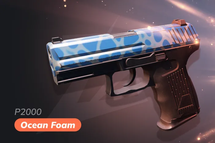 P2000 Ocean Foam skin in CS2 with clean turquoise finish, minimalist design and classic long-standing appearance