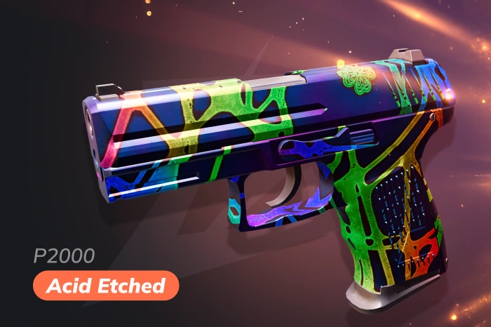 P2000 Acid Etched skin in CS2 with vibrant colorful pattern that stands out visually during gameplay