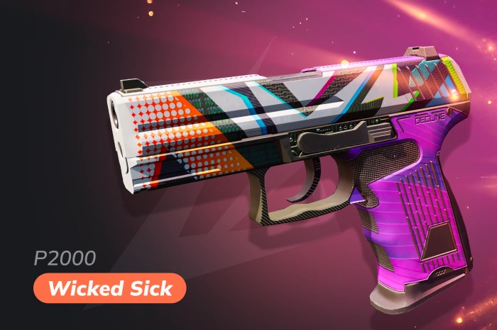 P2000 Wicked Sick skin in CS2 with colorful street-art design, bold graffiti-style pattern and vibrant visual appeal
