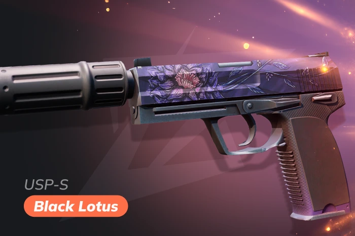 USP-S Black Lotus skin in CS2 with elegant floral design and clean aesthetic, ideal for players who prefer a sophisticated and refined look