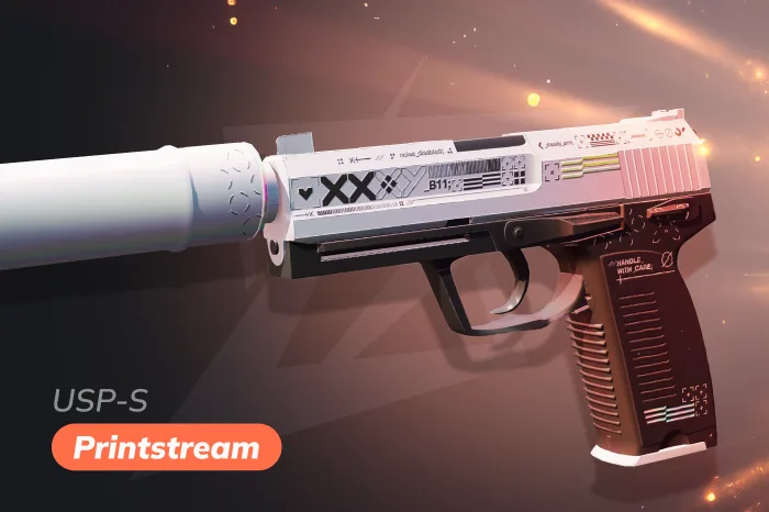 USP-S Printstream skin in CS2 with clean white pearlescent finish, premium iconic design widely recognizable in gameplay