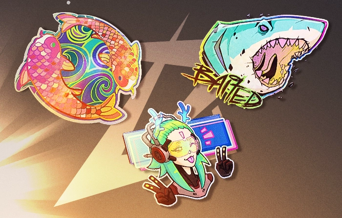 Collection of the best green holo stickers in CS2 featuring V for Victory (Holo), Twin Koi (Holo), and Baited (Holo). V for Victory (Holo) showcases a playful green-haired anime girl with a holographic finish from The Boardroom capsule. Twin Koi (Holo) features two elegant koi fish circling each other in a Yin and Yang-inspired design from the Perfect World 2 capsule. Baited (Holo) displays an aggressive green shark with its mouth open wide from the Feral Predators capsule. These green holographic CS2 stickers range from affordable budget crafts to premium collector options and pair well with vibrant and aquatic-themed weapon skins.