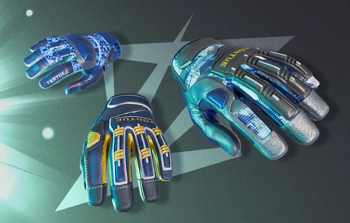 Cheap blue gloves CS2 (CS:GO) including Specialist Gloves | Mogul with rugged tactical blue design, Moto Gloves | Polygon with deep blue geometric pattern, and Specialist Gloves | Field Agent with clean functional blue style, affordable gloves that pair well with blue knives, Doppler finishes and color-coordinated loadouts