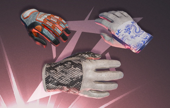 Cheap white gloves (CS:GO) CS2 including Driver Gloves | King Snake with black and white snakeskin leather design, Driver Gloves | Wave Chaser with light abstract wave pattern and cool blue accents, and Specialist Gloves | Foundation with minimalist beige and white tactical style, budget-friendly light gloves that pair well with Urban Masked, Flip Knives and clean loadouts