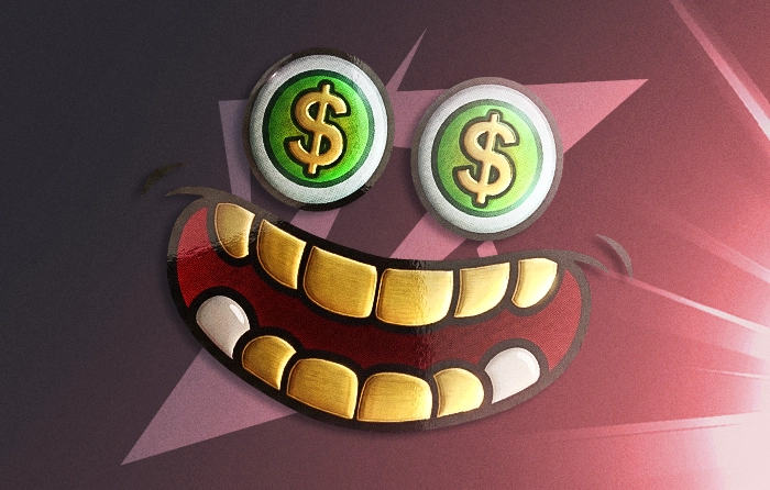 Gold Teef (Foil) CS2 sticker released on October 2, 2024. Exotic rarity foil sticker from the Character Craft Stickers capsule with a starting price of $1.20. The sticker features a humorous green-themed face with dollar bills for eyes and shiny gold teeth, giving it a flashy baller-inspired look. Despite its luxurious design, the Gold Teef Foil remains an affordable green CS2 sticker, costing just over one dollar.