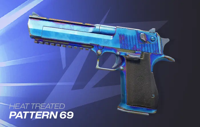 Heat Treated Desert Eagle Pattern #69 showcasing a rare Blue Gem finish with strong blue coverage and premium collector appeal in CS2.