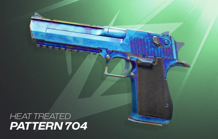 Deagle Heat Treated Pattern #704 featuring a rare Blue Gem finish with exceptional blue coverage and one of the best Heat Treated Desert Eagle patterns in CS2.