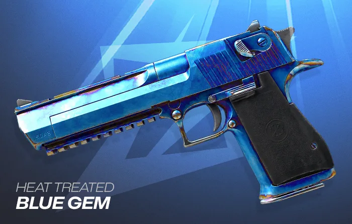 Desert Eagle Heat Treated Blue Gem showcasing one of the best Deagle Heat Treated Blue Gem patterns with vibrant blue coverage, rare Heat Treated finish, and premium collector appeal.