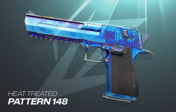 Heat Treated Desert Eagle Pattern #148 displaying one of the best pattern seeds with dominant blue coverage and a rare Blue Gem appearance.
