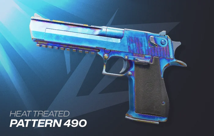 Desert Eagle Heat Treated Pattern #490 Blue Gem featuring around 95% blue coverage across the slide, one of the best Desert Eagle Heat Treated Blue Gem patterns for CS2 collectors.