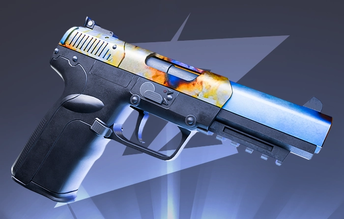 Five-SeveN Heat Treated Blue Gem pattern #148 showing the Rank 2 Blue Gem with nearly full blue playside coverage, closely matching the top-ranked #904 pattern.