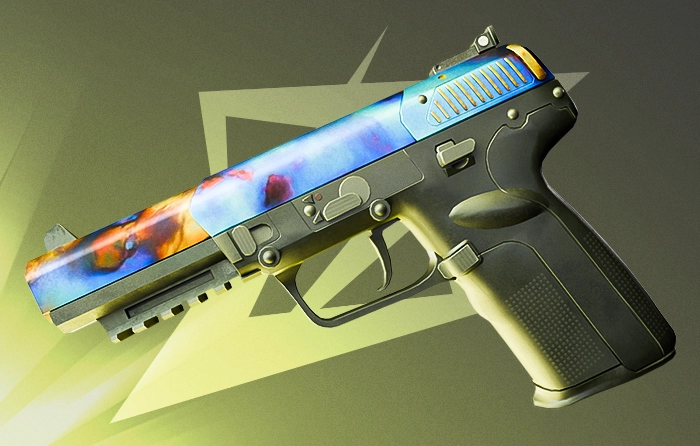 Five-SeveN Heat Treated Blue Gem pattern #273 with 75.33% blue playside coverage, featuring a blue slide with a prominent gold tip and purple accents, making it a recognizable Five-SeveN Heat Treated Blue Gem pattern.