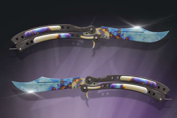example playside and blackside butterfly knife blue gem